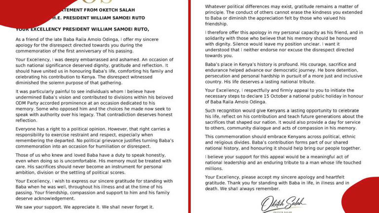 Oketch Salah apologises to Ruto over alleged disrespect after Sifuna ...
