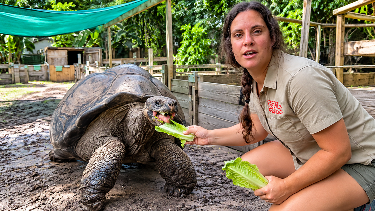 Century-old tortoise soaks up neck scratches from visitors