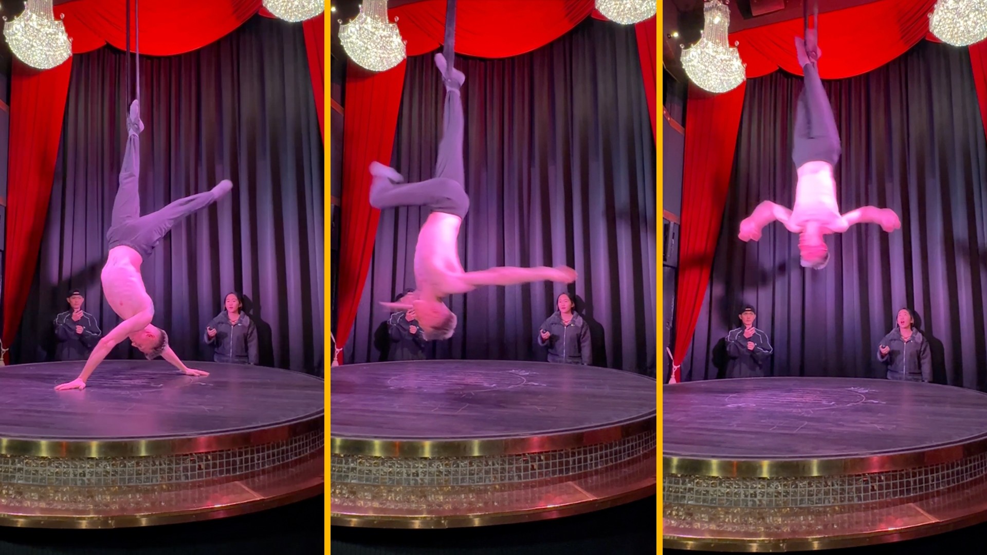 Most 360 degrees spins while hanging upside down from aerial straps in ...