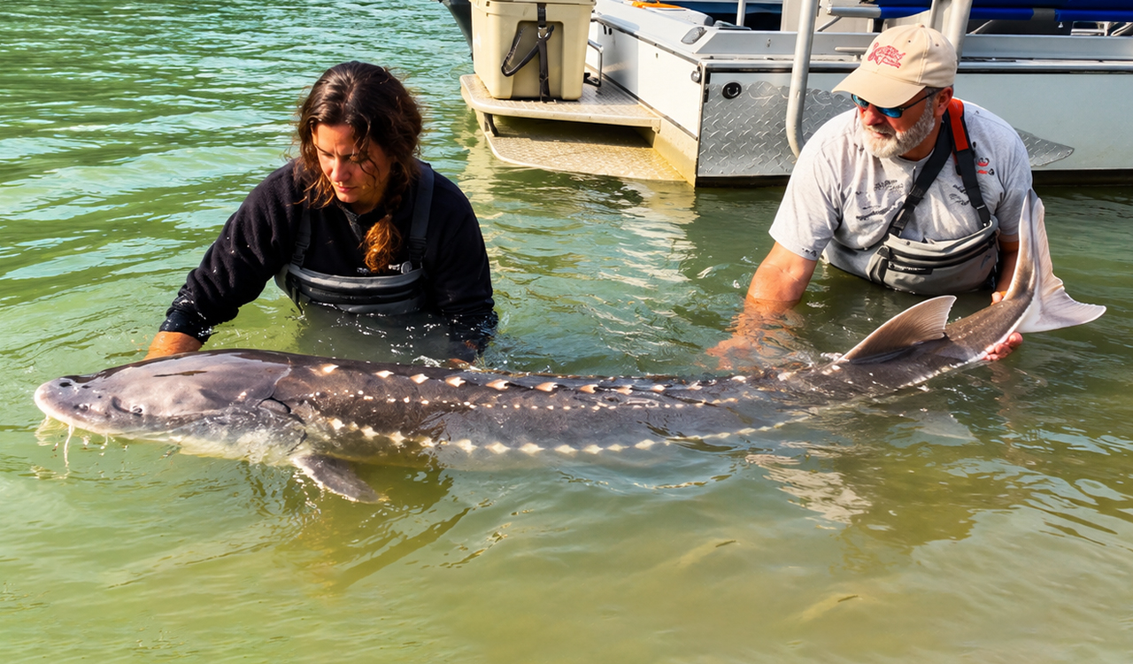 Fraser River monster sturgeon catch brings a 7 foot giant to surface
