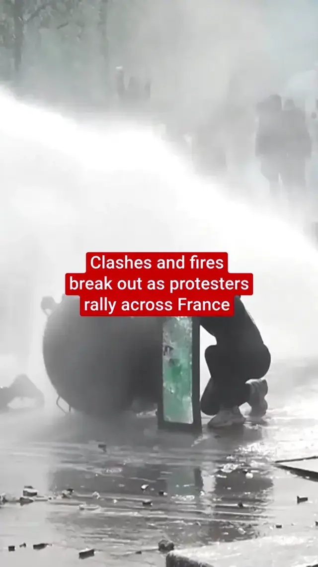 Clashes and fires break out as protesters rally across France