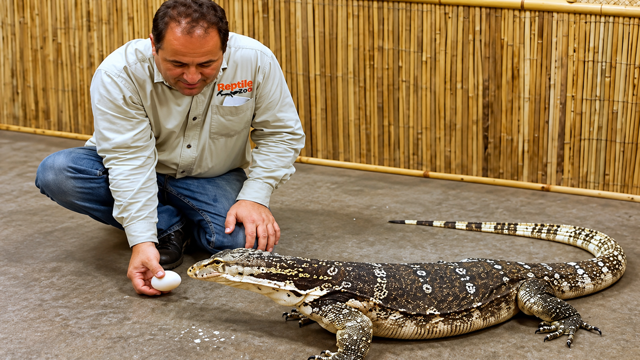 Infertile python eggs become lunch for this hungry monitor