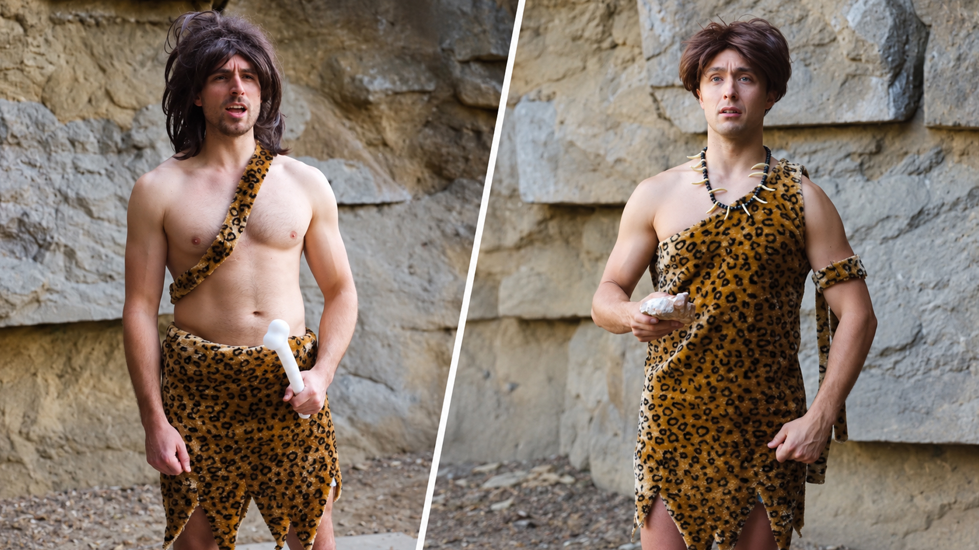 Caveman dating advice shows an ancient father guiding his son