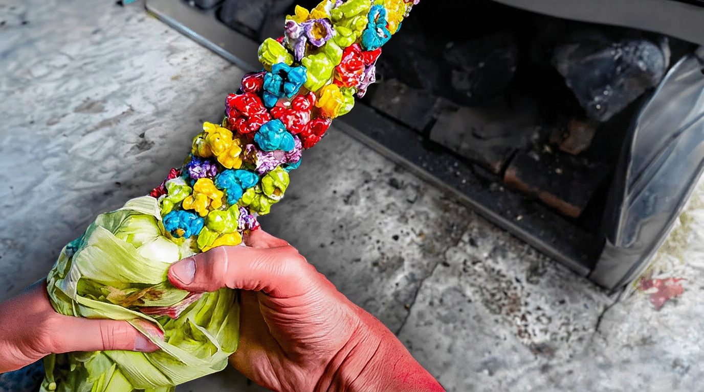 Making rainbow jello popcorn on the cob