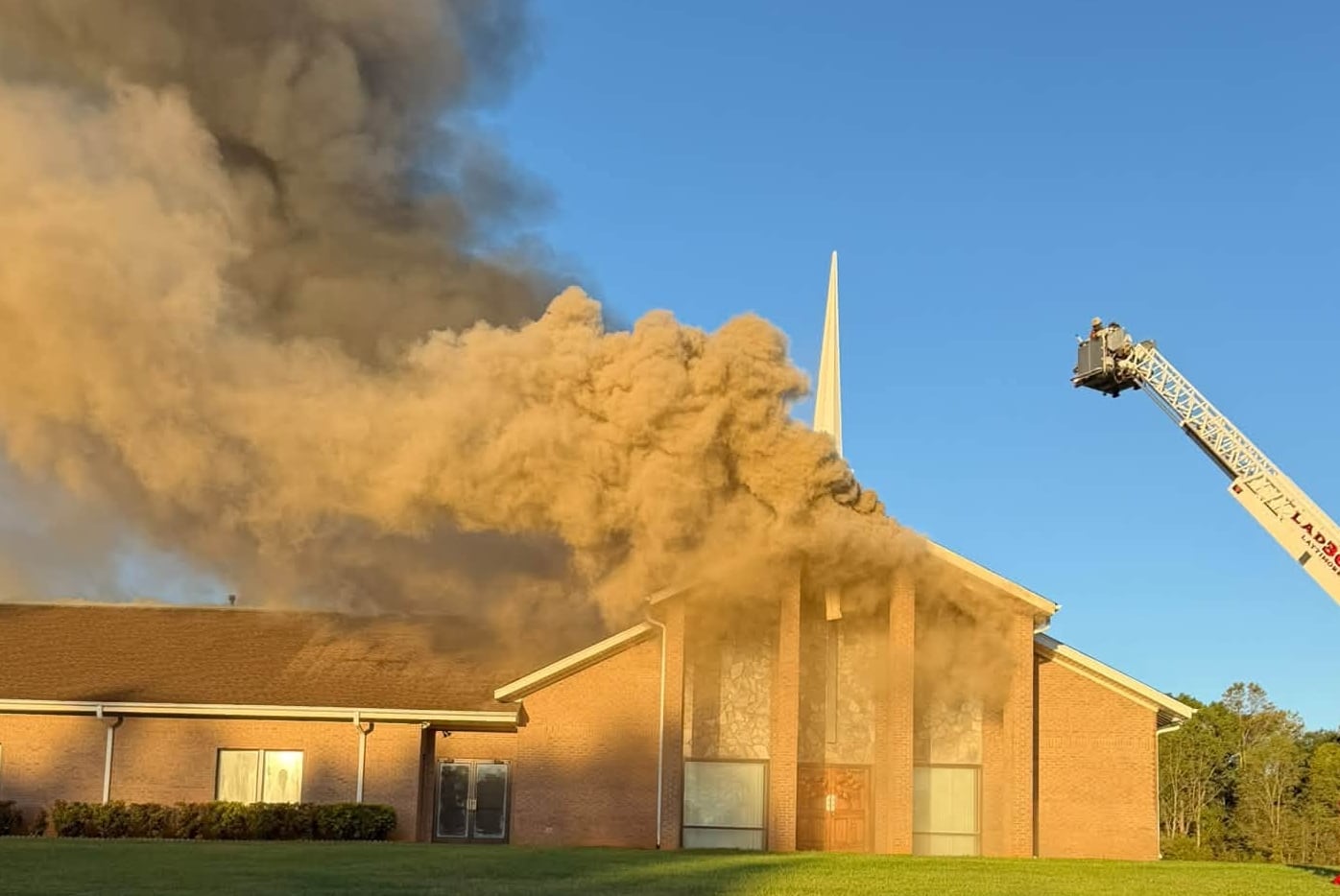 Massive fire rips through Shelby church building, cancelling Sunday service