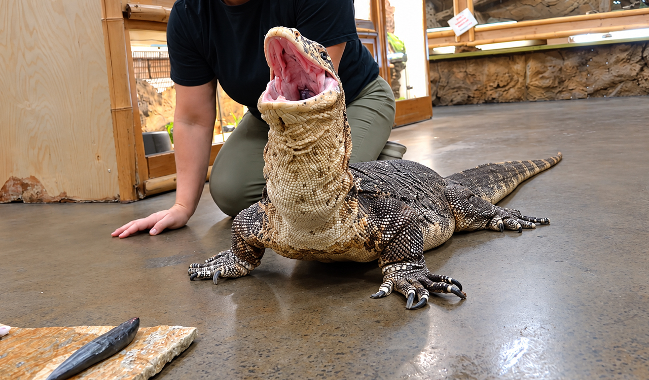 Water monitor throat anatomy expands massively to ingest gigantic meals