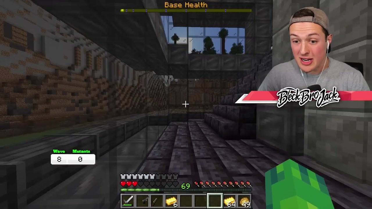 BeckBroJack defends a secure Minecraft house from mutant creatures