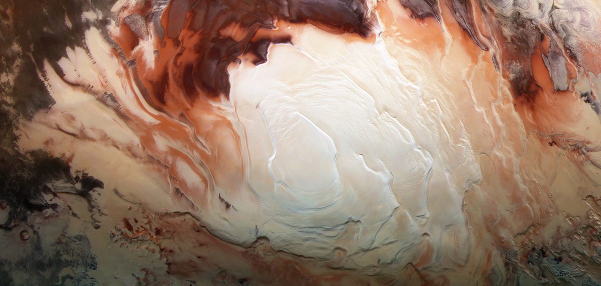 This stunning cappuccino swirl is Mars's lopsided south pole, as seen ...