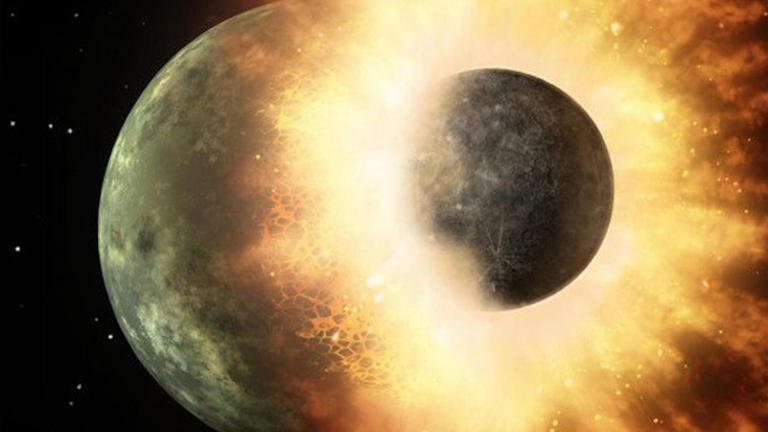 Did a giant object collide with Earth to form the moon?
