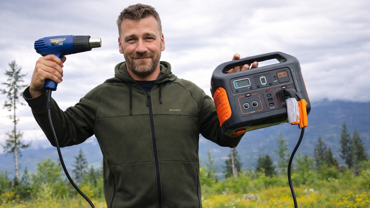 Steve Wallis runs a hair dryer and slow cooker on a Jackery Explorer 500