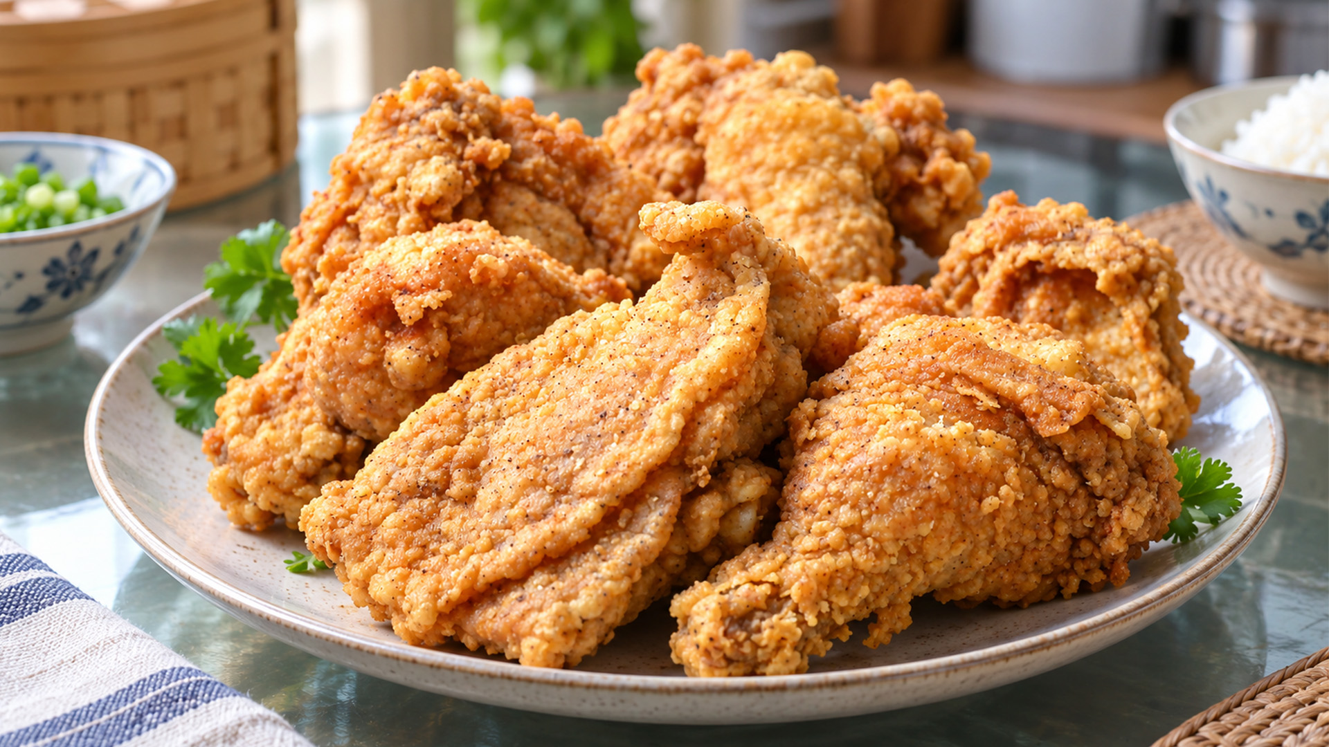 Crispy fried chicken with a juicy, tender center