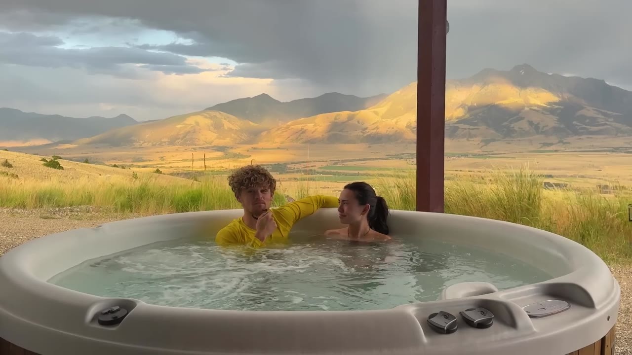 Ryan and Haley stayed in a Montana cabin with a jacuzzi and mountain view