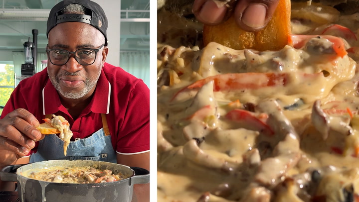How to make Philly cheesesteak queso dip