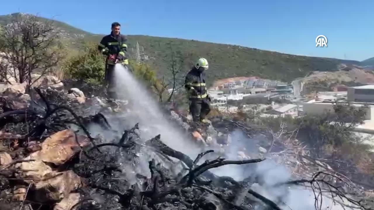 Muğla'nın Bodrum ilçesi Konacık'ta makilik yangın itfaiye ekiplerince ...