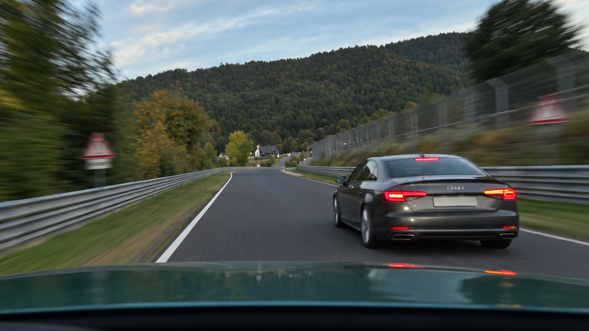 Audi A5 charges down a scenic Nürburgring section