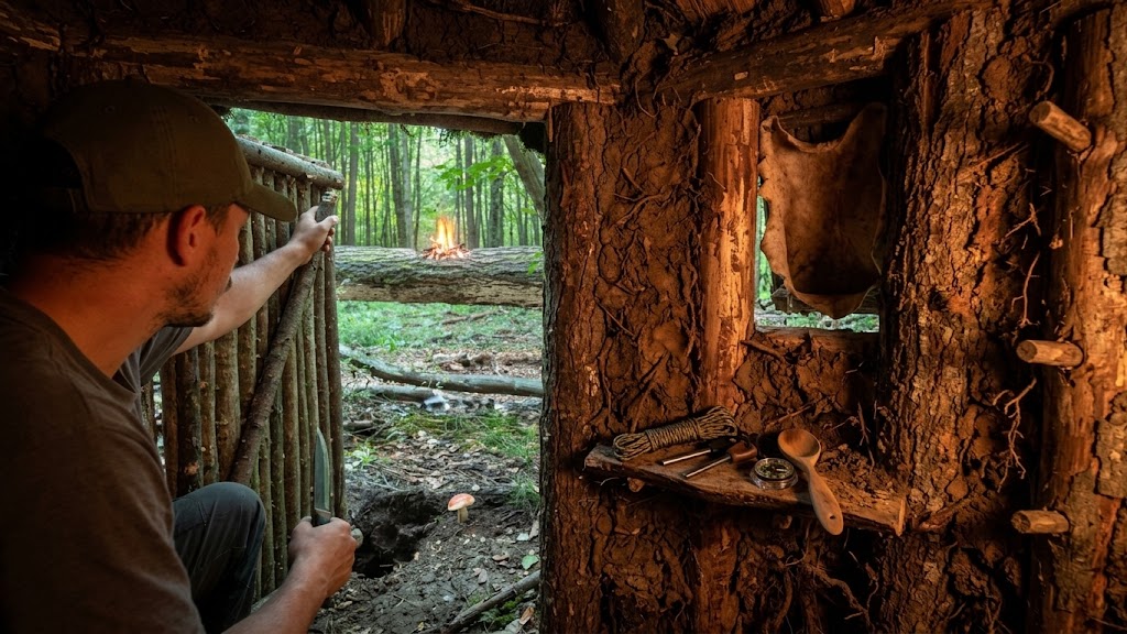 What this cozy survival cabin hides beneath an upturned tree root