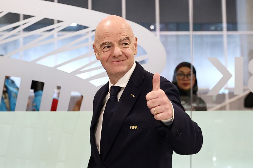 FIFA President, Gianni Infantino, gives a thumbs up before the FIFA Asian Cup final