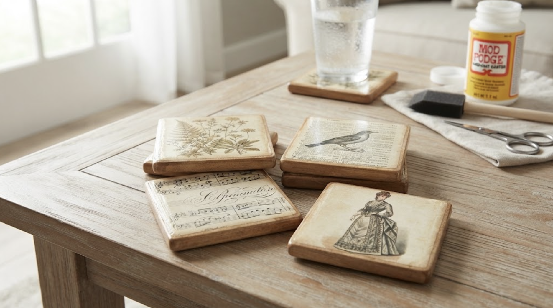How to create vintage decoupage coasters using Mod Podge