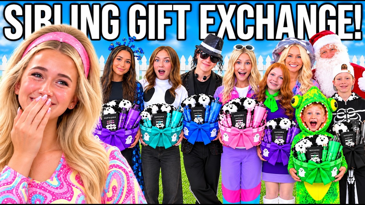 Sibling gift exchange with 8 kids 🎃