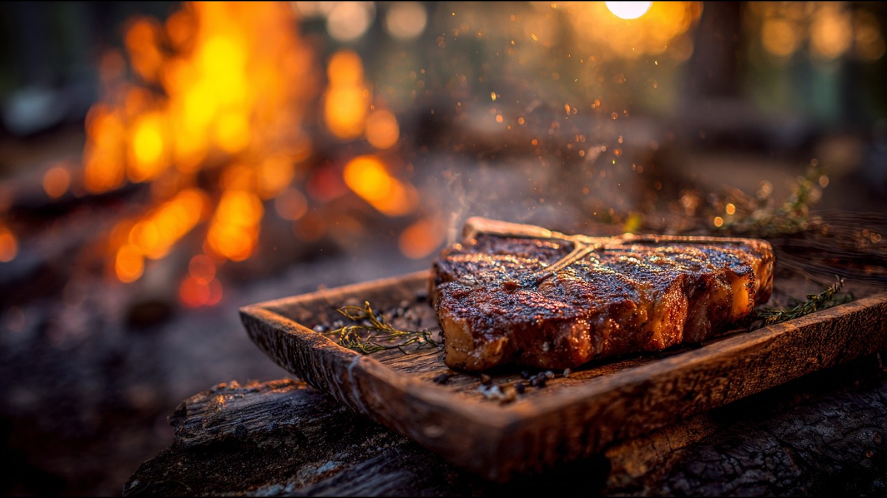 I cooked the perfect T-bone steak over fire! 🔥🥩