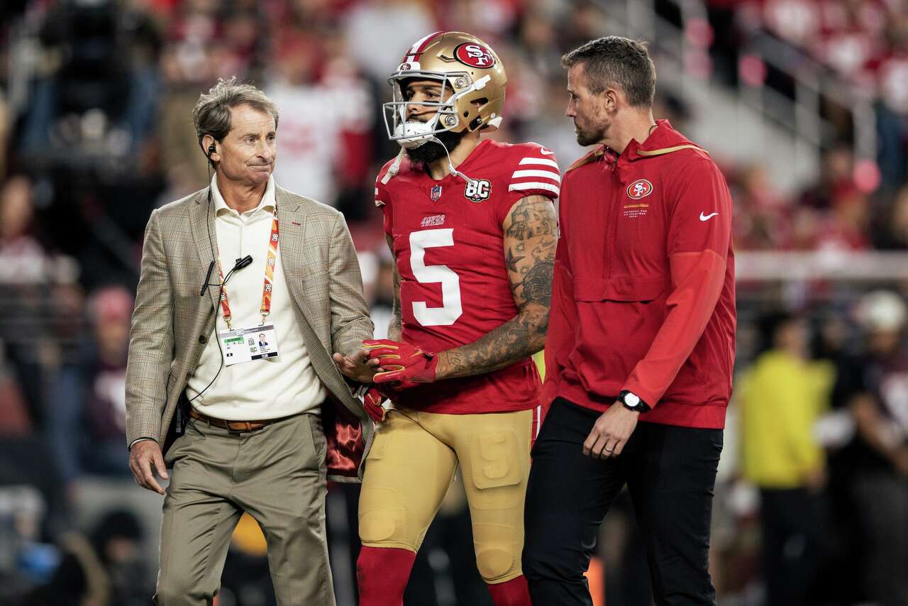 49ers' Mike Evans exits Commanders game after reinjuring Achilles, out ...