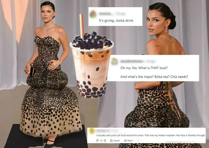 Inde Navarrette's 'hideous' polka-dot gown looked like 'boba tea with ...