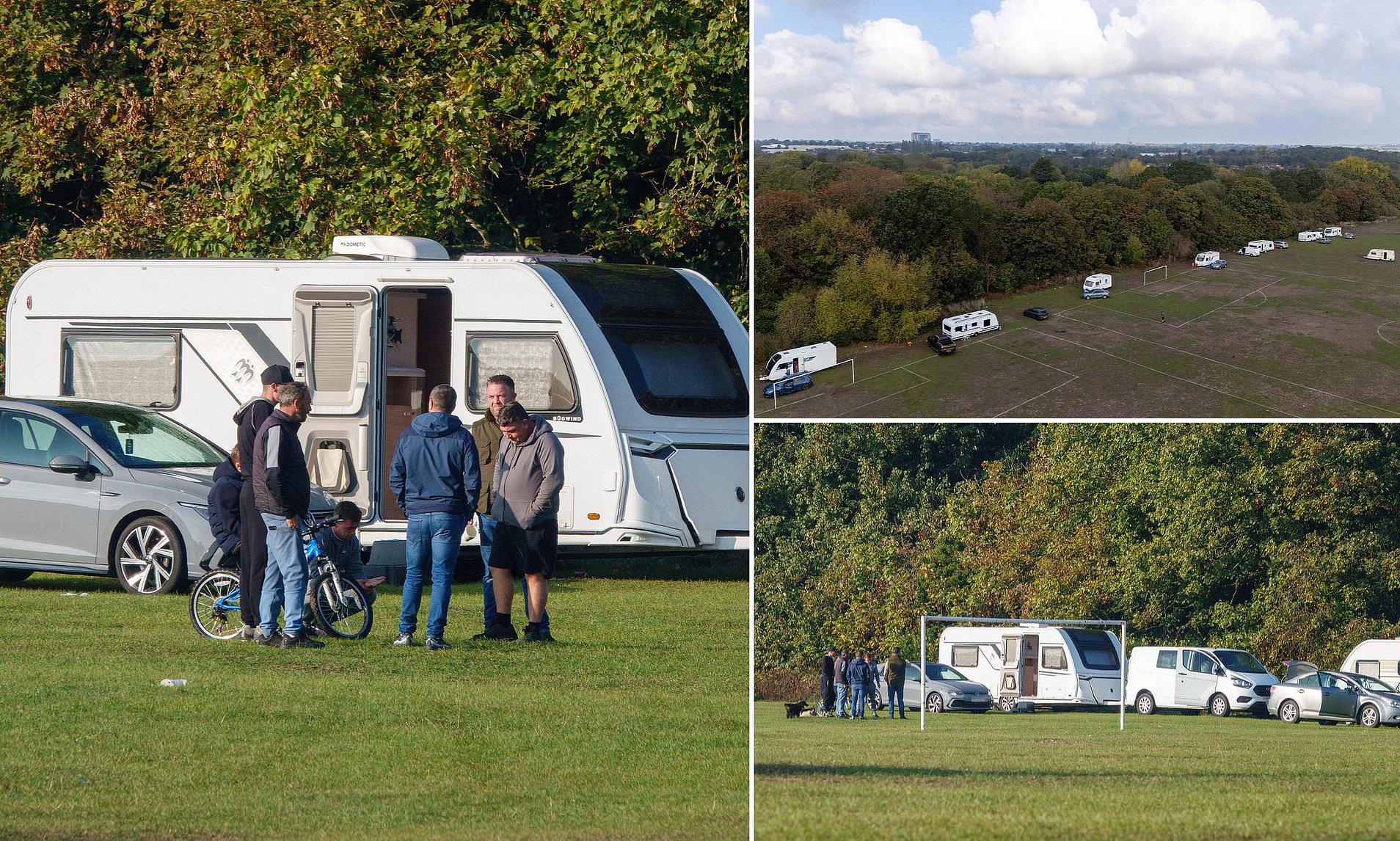 Travellers arrive at London park with caravans illegally pitched up next to million-pound homes