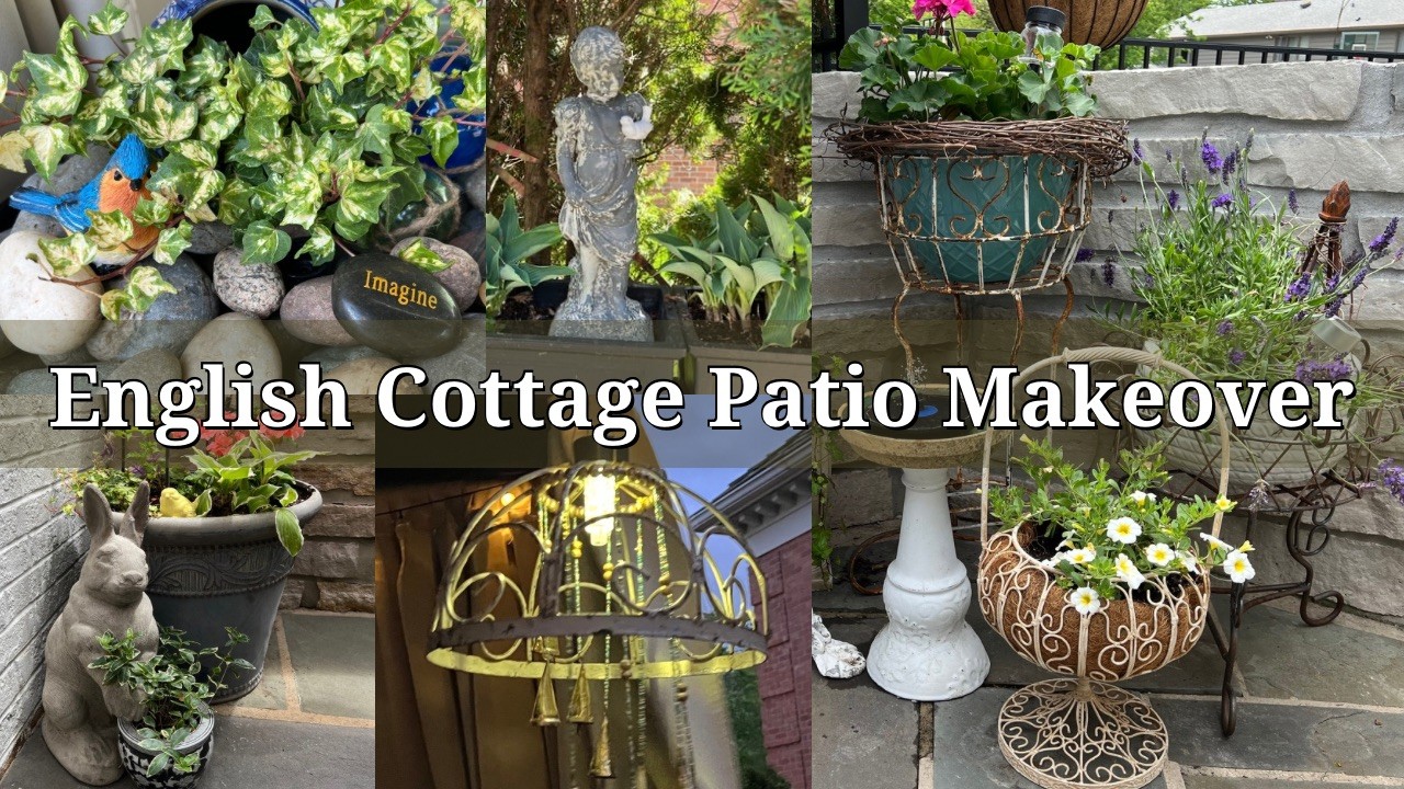 Blue chinoiserie meets English cottage patio makeover
