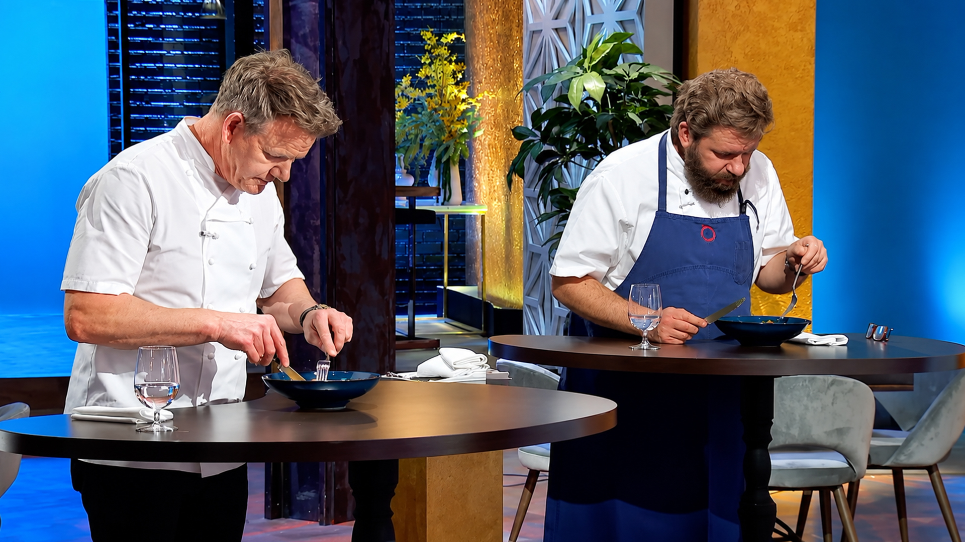 Michael Cimarusti judges the first class challenge with Chef Ramsay