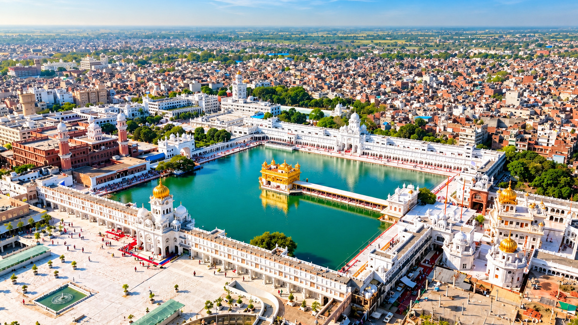 A golden temple hidden within a crowded Indian city