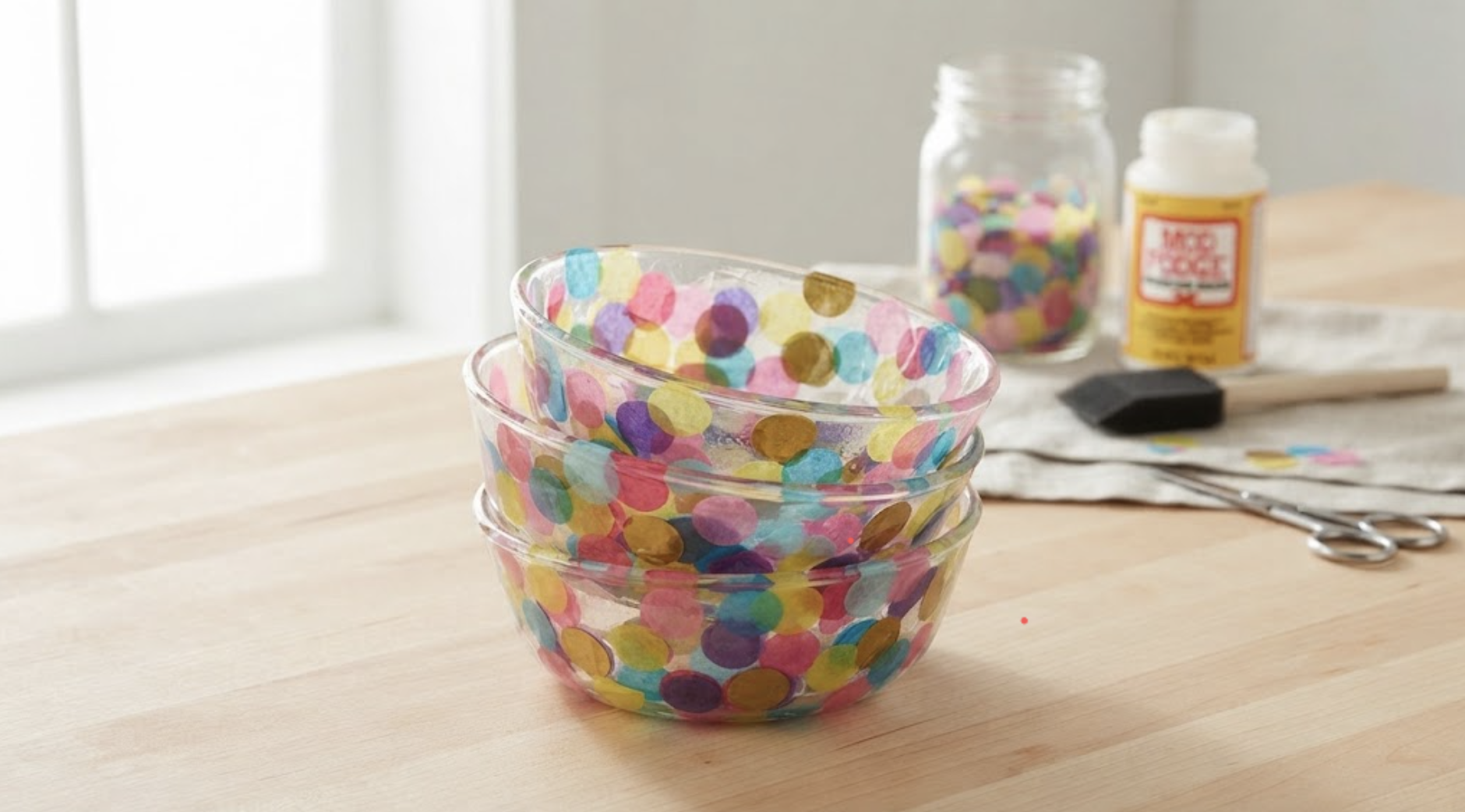 How to create colorful confetti bowls using Mod Podge