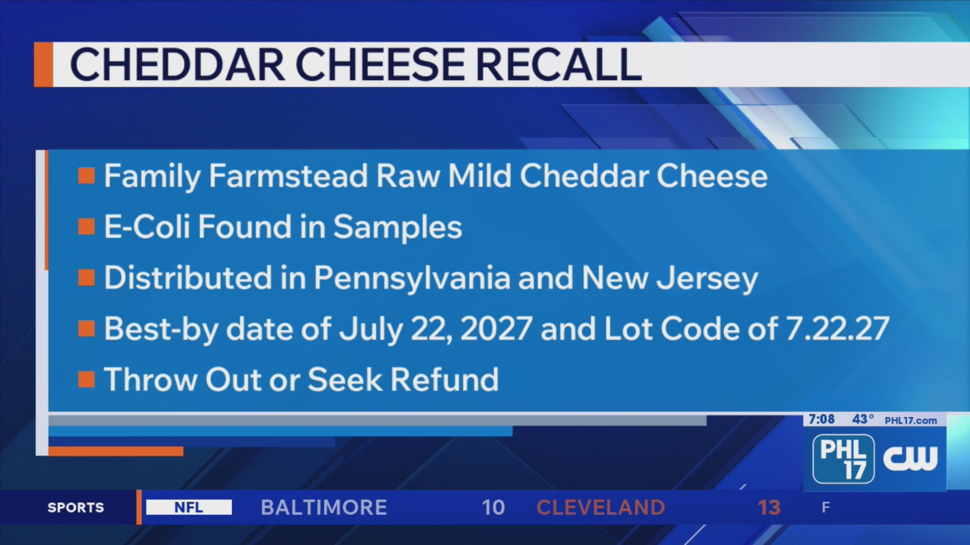 Family Farmstead Dairy recalled its raw mild cheddar cheese | PHL17 ...