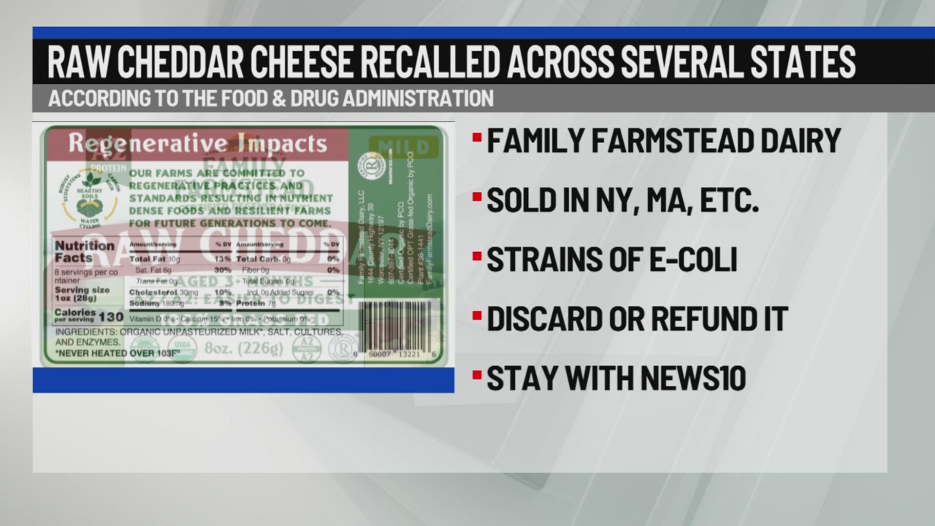 Raw cheddar cheese recalled across several states