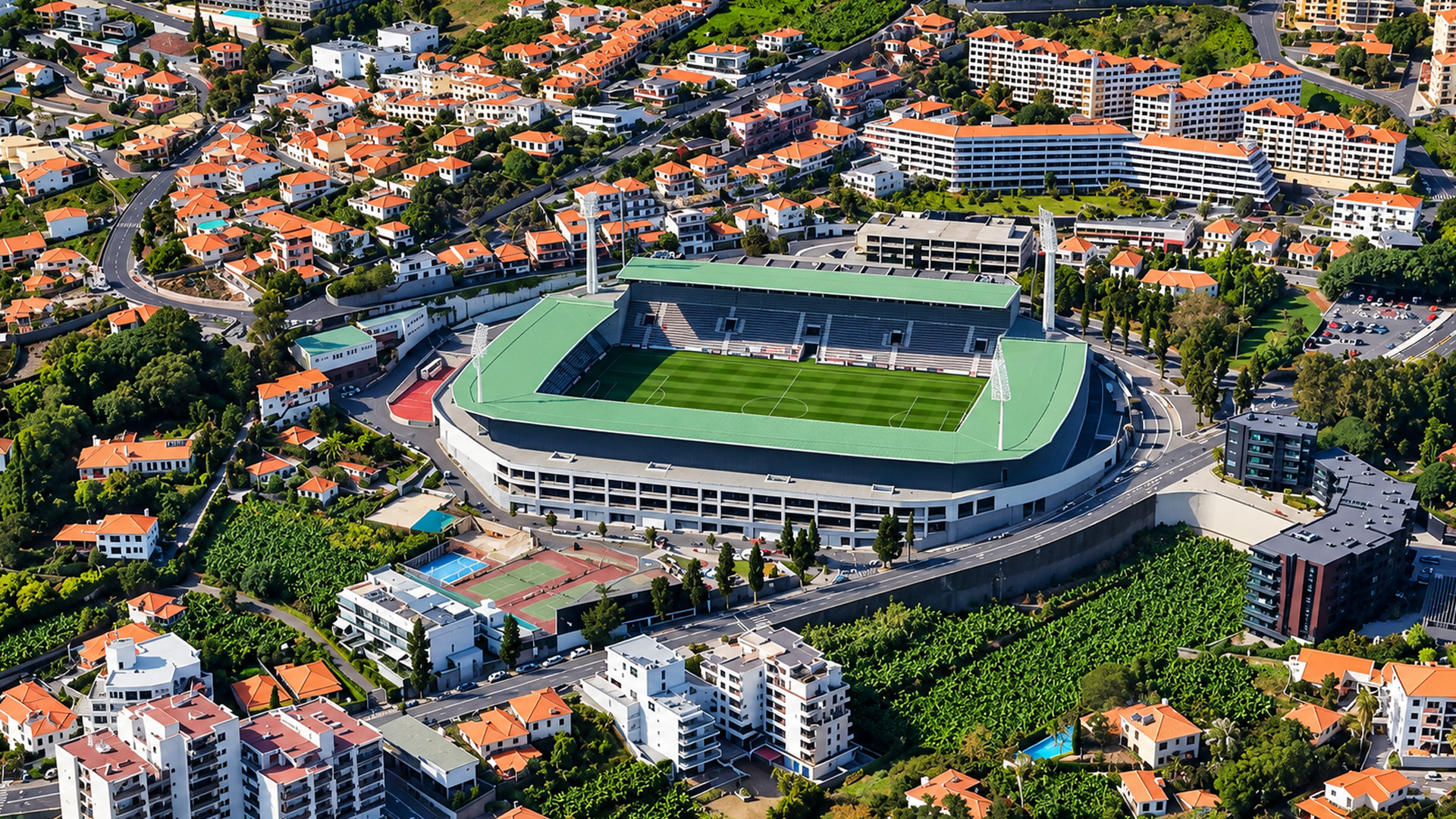 A football stadium built into the slopes of Funchal