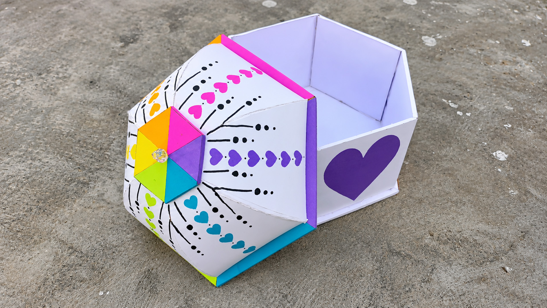 DIY hexagonal jewelry box from cardboard and paper
