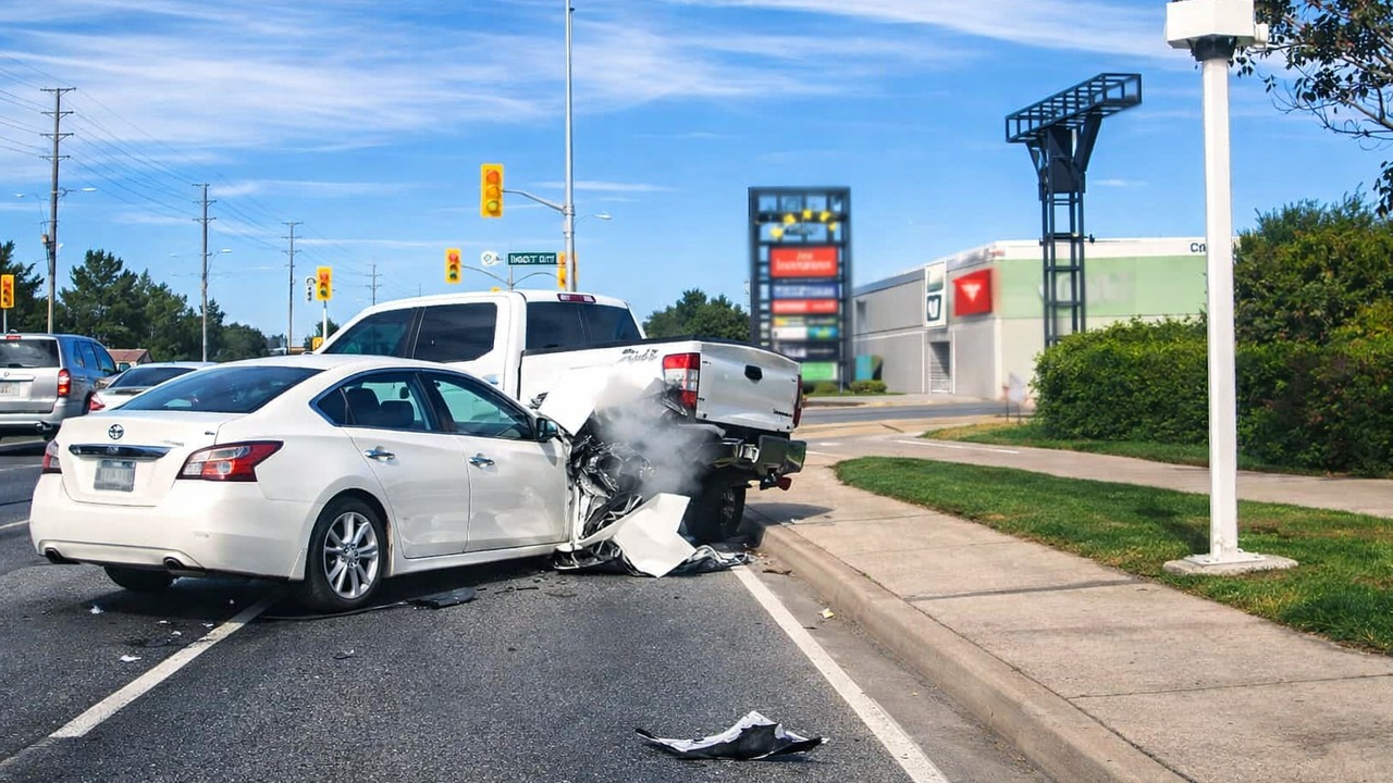 The pickup driver stopped for traffic - but the car behind didn't