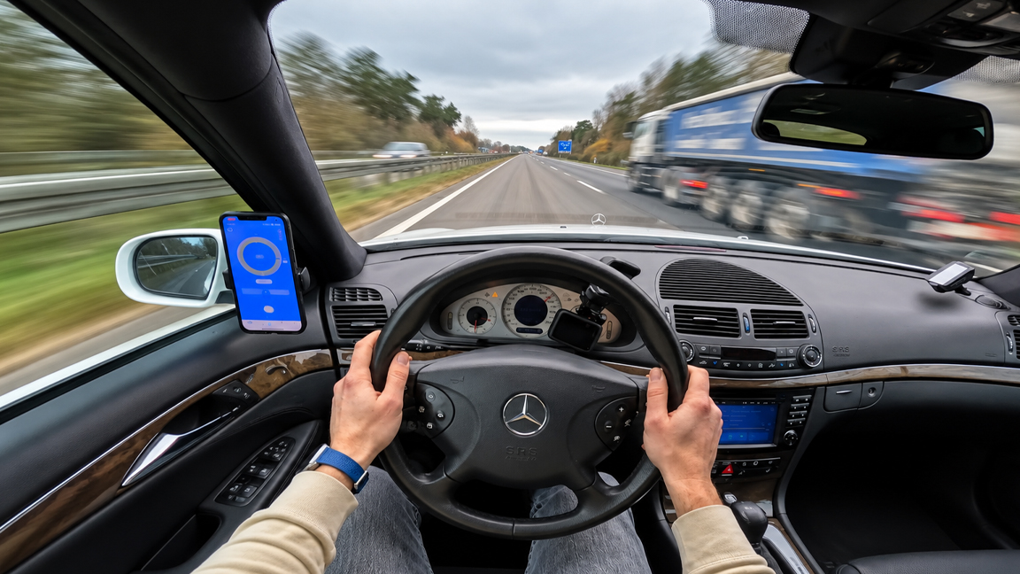 Mercedes E55 AMG W211 stage 1 hoge snelheid POV zonder snelheidslimiet