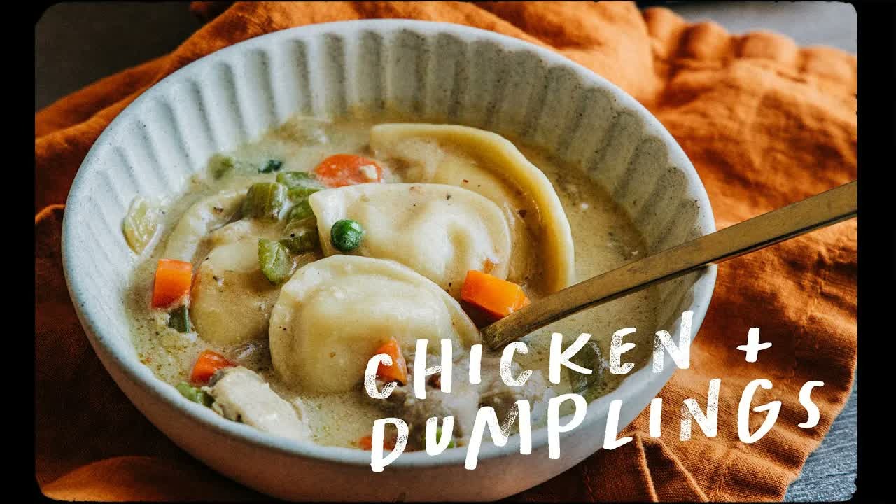 Forget rolling dumpling dough - this soup uses frozen pierogies instead