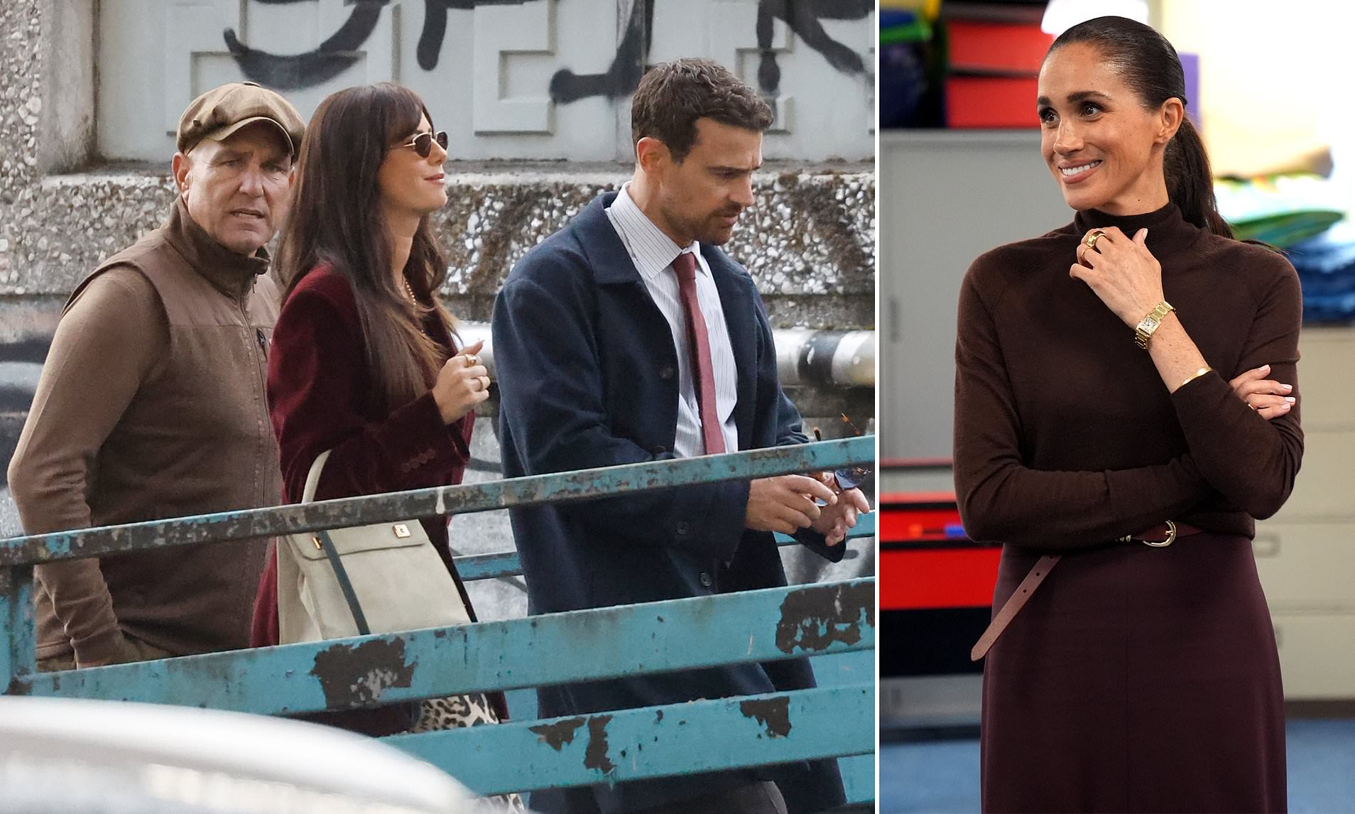 No sign of Meghan! Vinnie Jones, Theo James and Kaya Scodelario reunite ...