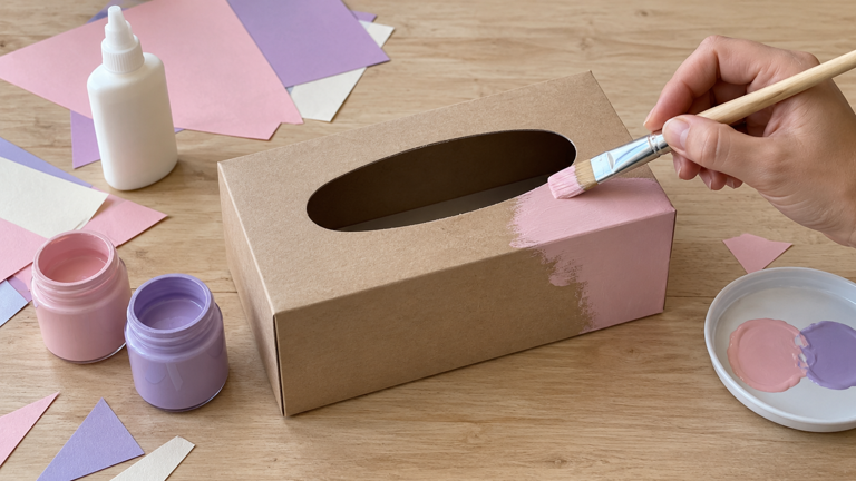 Turn an empty tissue box into a sweet pastel gift