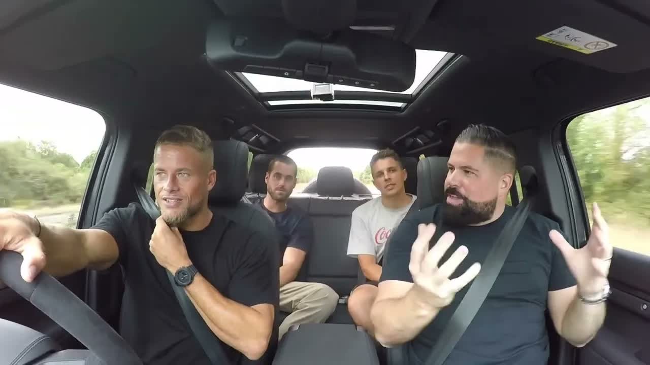 JE, Lenny and Archie Hamilton drive JE's V8 Land Rover Defender