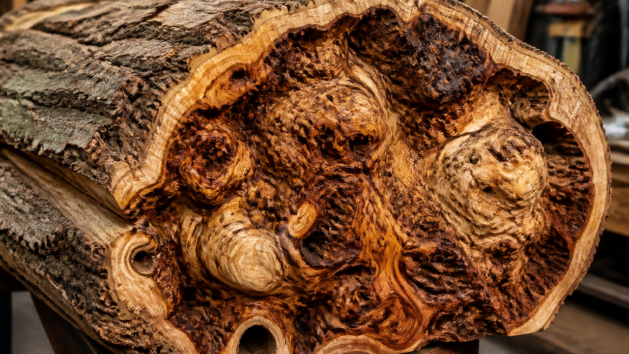 Defective log is cut open to reveal one of the most beautiful patterns ...