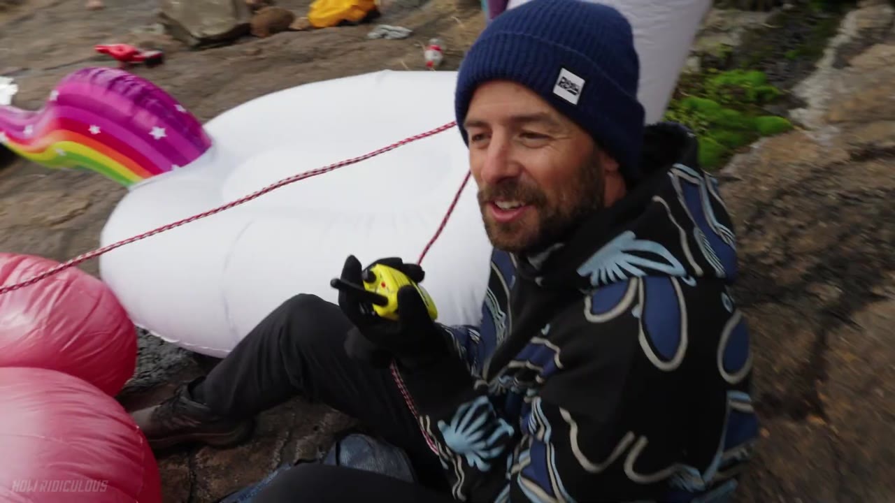Racing inflatable toys down a river toward a 650-foot waterfall
