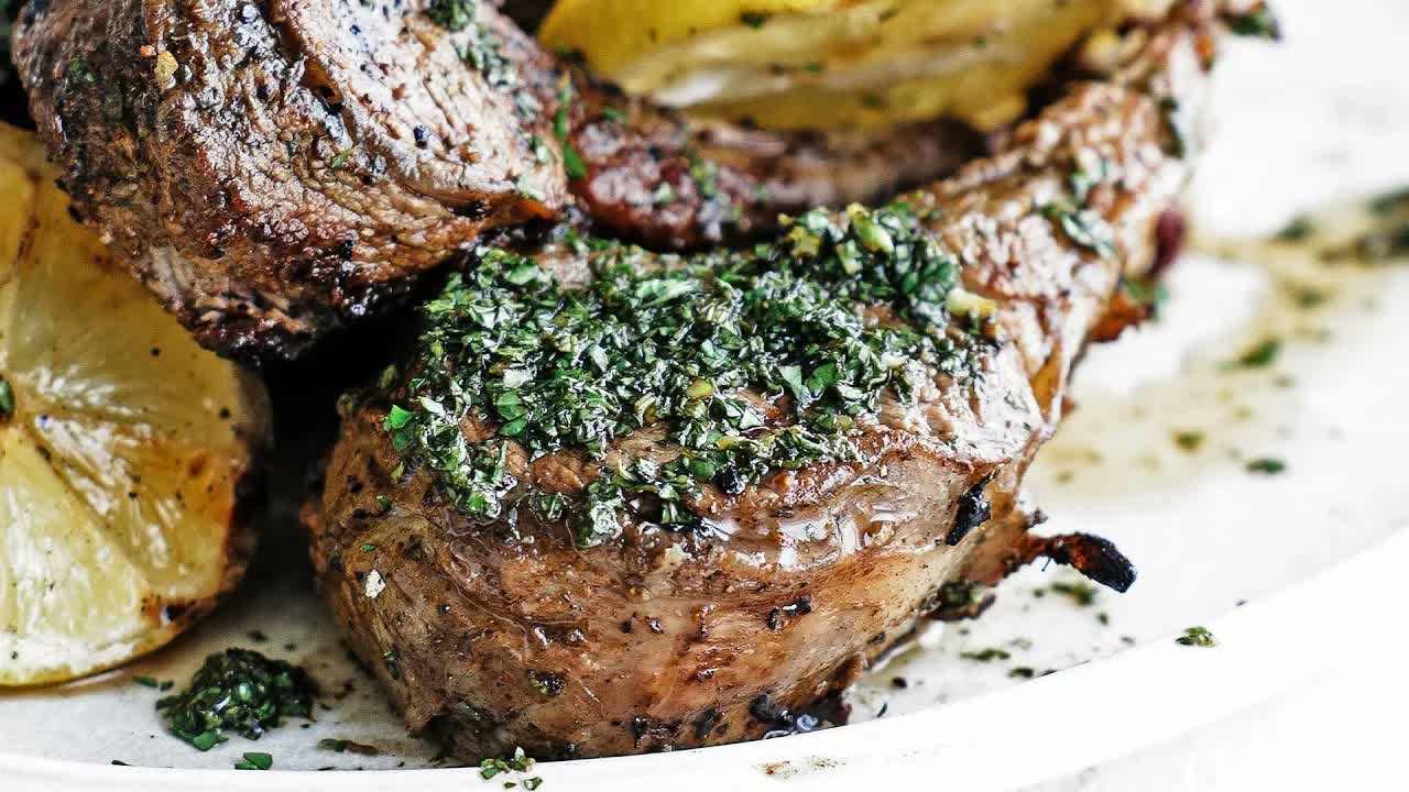 Grilled lamb chops with a 48-hour marinade and homemade mint sauce