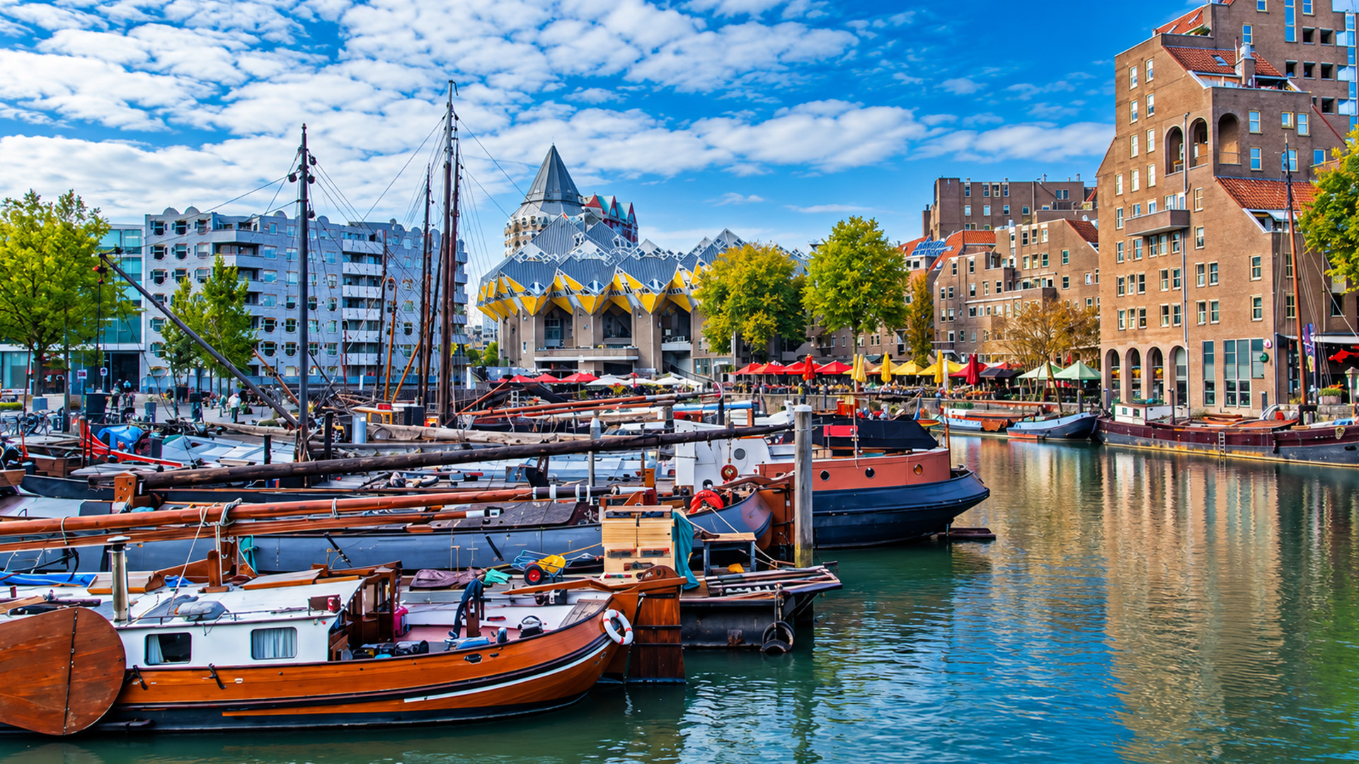 Traditional Dutch boats meet Rotterdam's strange cube houses