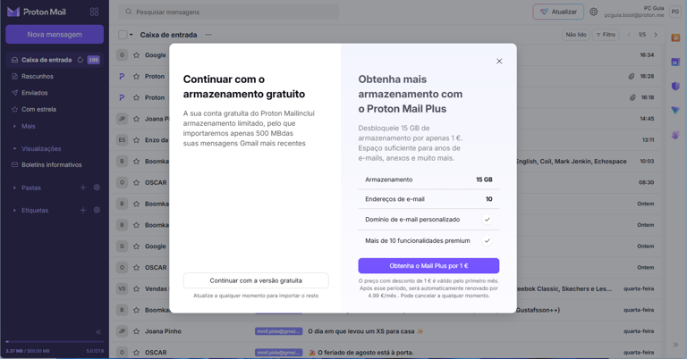 Aceda ao Gmail através do Proton Mail