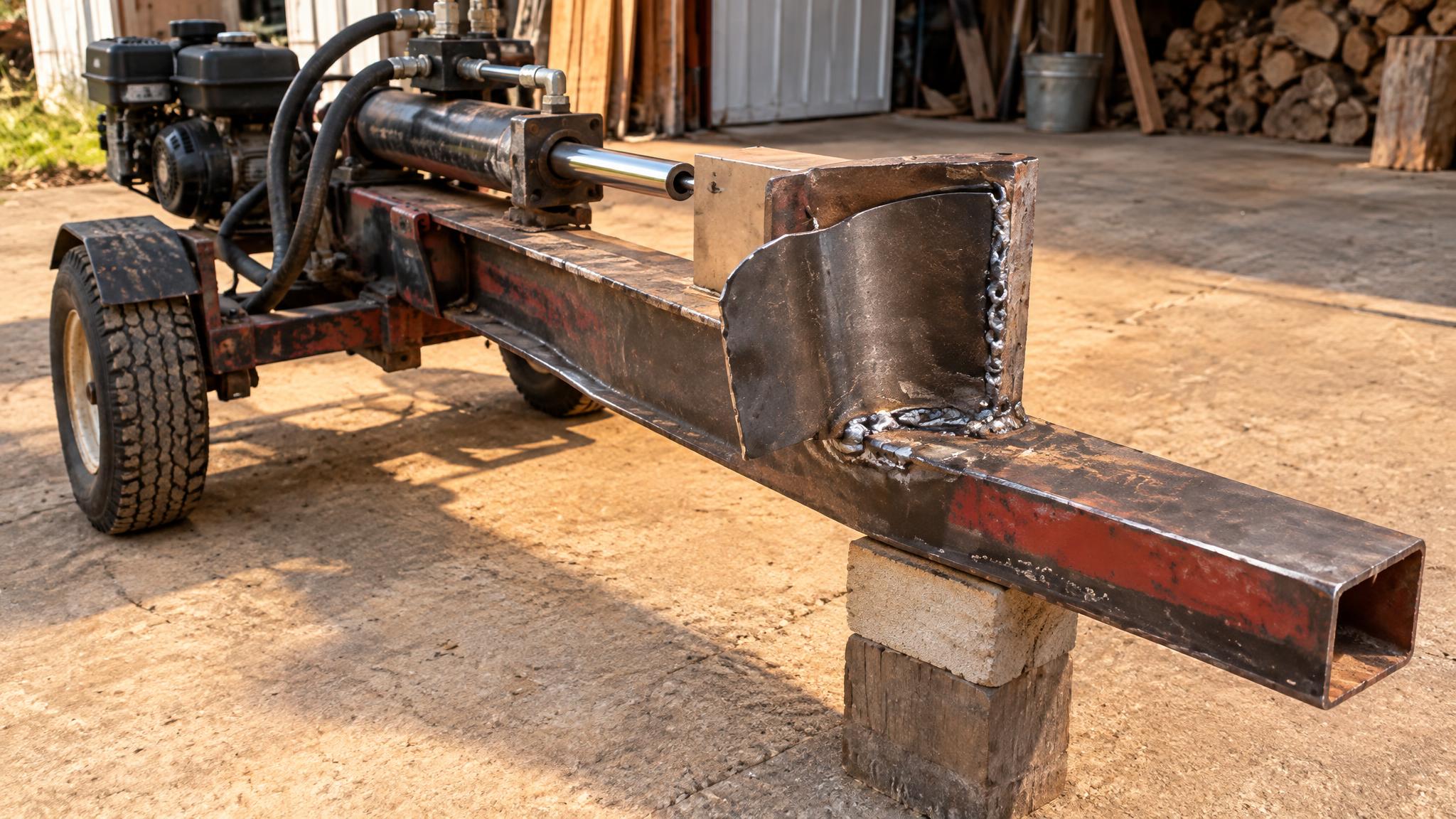 Broken log splitter handles knotty pine after welding repairs leave its ...