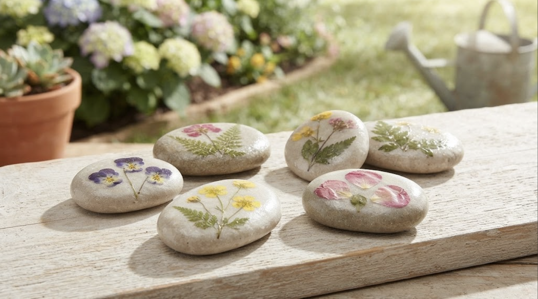 How to create vibrant pressed flower botanical garden stones using Mod ...