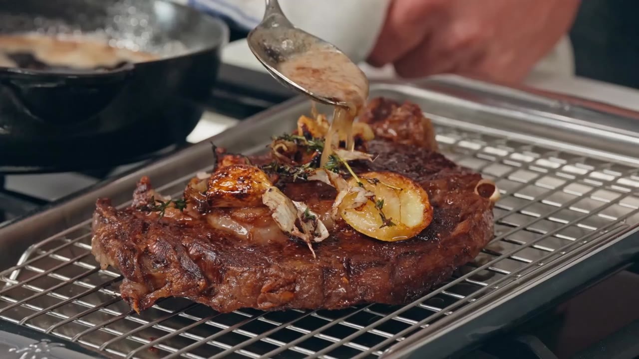 The steak went straight into a smoking-hot cast-iron pan... butter ...