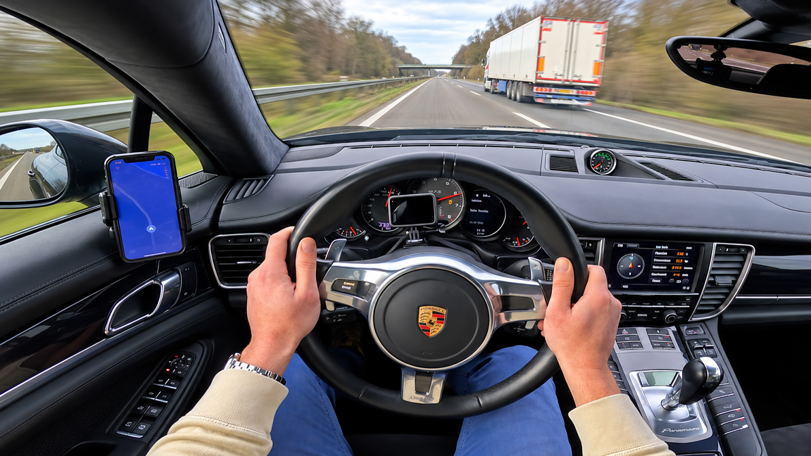 Porsche Panamera GTS full throttle on the unlimited autobahn